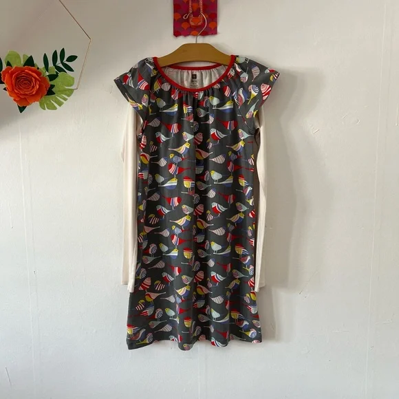EUC Tea Collection Birds dress sz 10 long sleeve flutter sleeve knee length - Picture 3 of 8